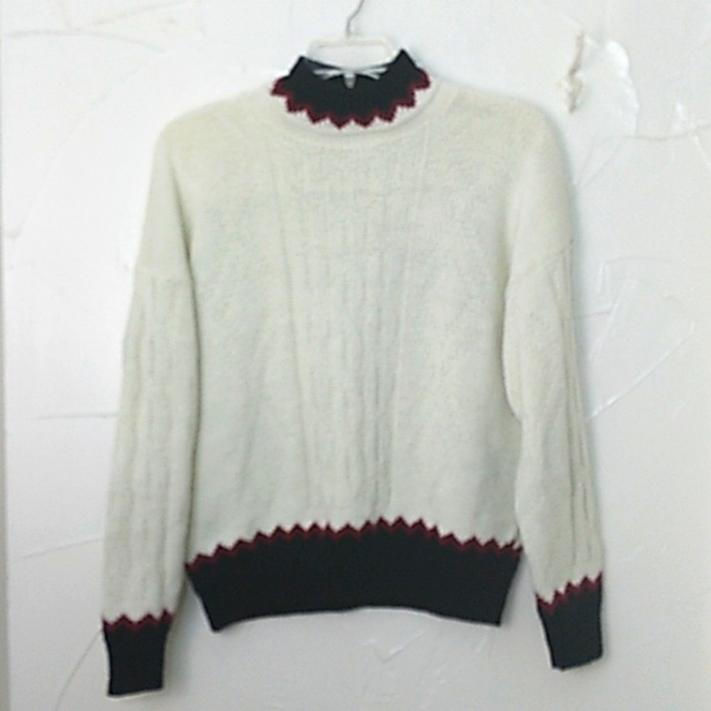 Vintage 80's College Point Cable Knit‎ Mock Neck Oversized Sweater Academia